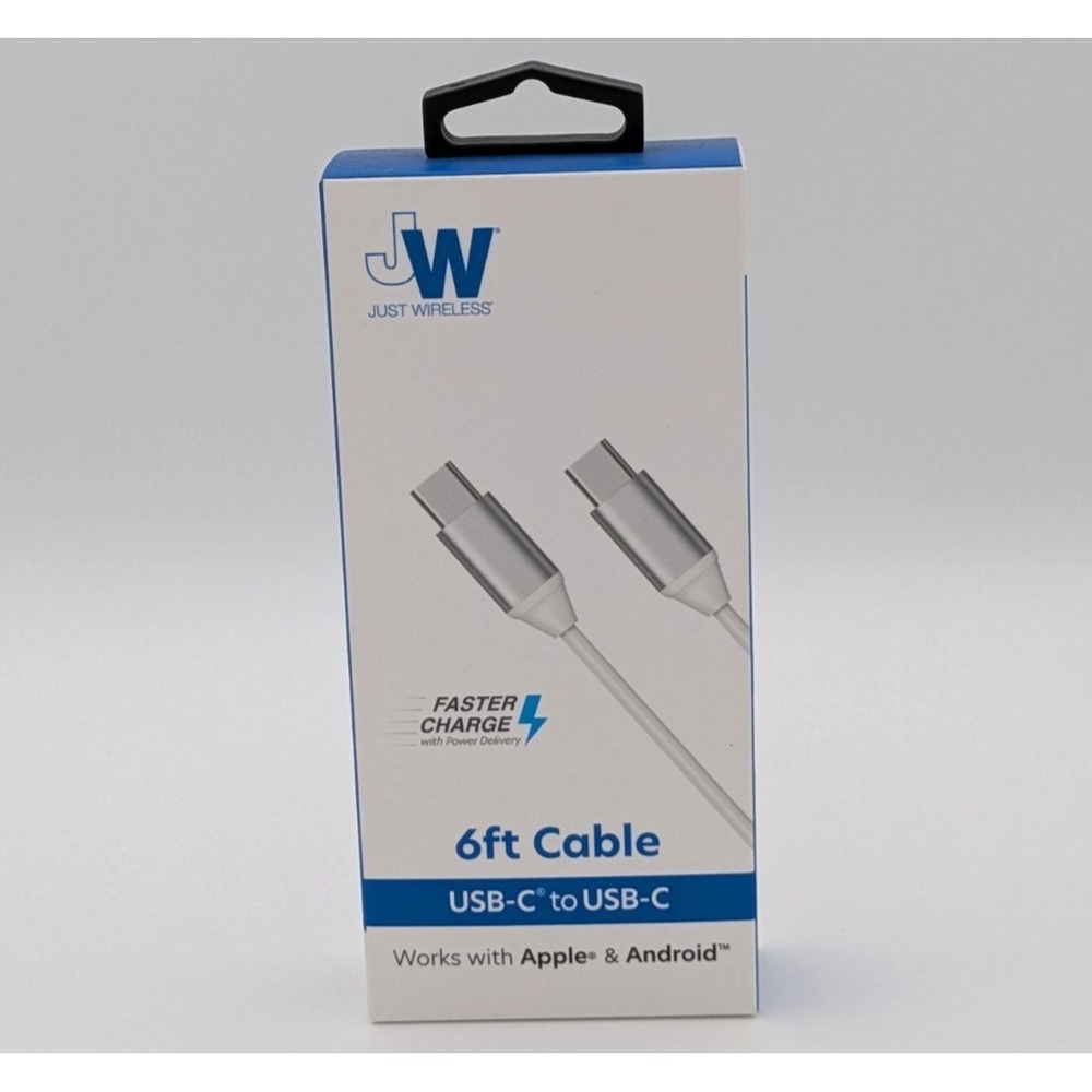 JW Just Wireless USB-C To USB-C Fast Charge w/ Power Delivery 6 Ft Cable White